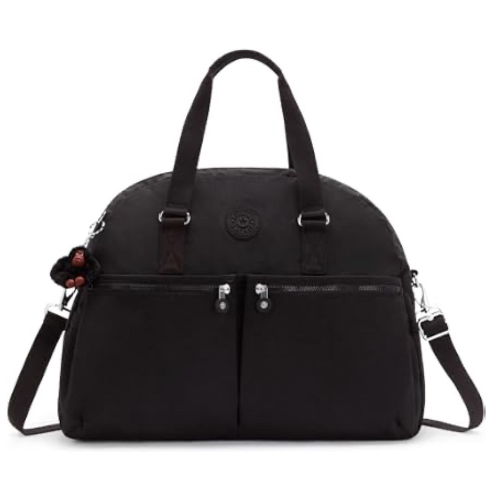 Kipling Vintage Y2K Travel Black Nylon Weekender Crossbody Satchel Tote Bag